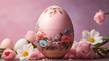 Fototapeta premium Pink easter eggs with flowers