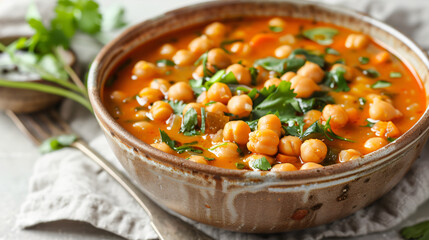 Creamy vegetable soup with chickpeas and spices - obrazy, fototapety, plakaty
