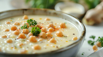 Creamy vegetable soup with chickpeas and spices - obrazy, fototapety, plakaty