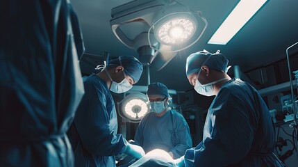 Surgeons at Work in a Sterile Hospital Environment - obrazy, fototapety, plakaty