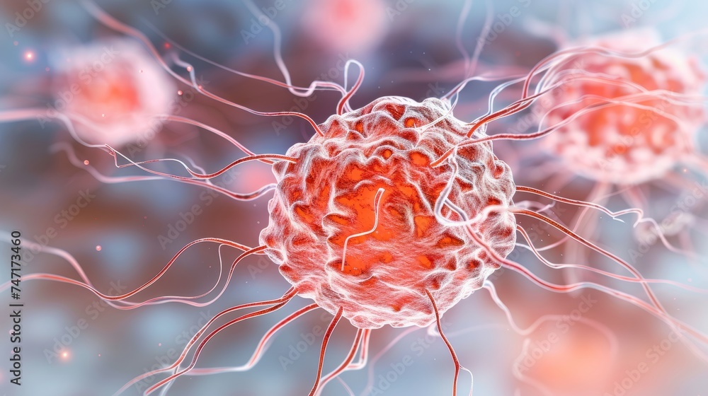 Poster in depth view of human brain with active neurons and neural extensions in scientific research