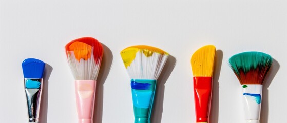 A collection of colorful paint brushes for acrylic painting, creative world art pic