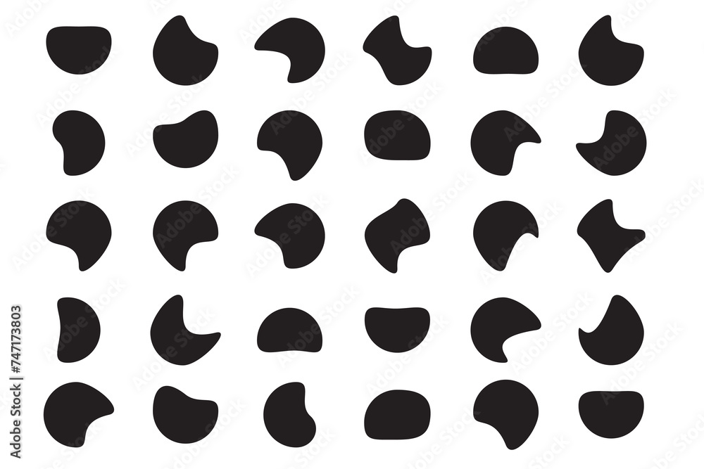 Poster blob shapes. random blotch vector set. black abstract shapes, organic blobs and blotch of irregular 