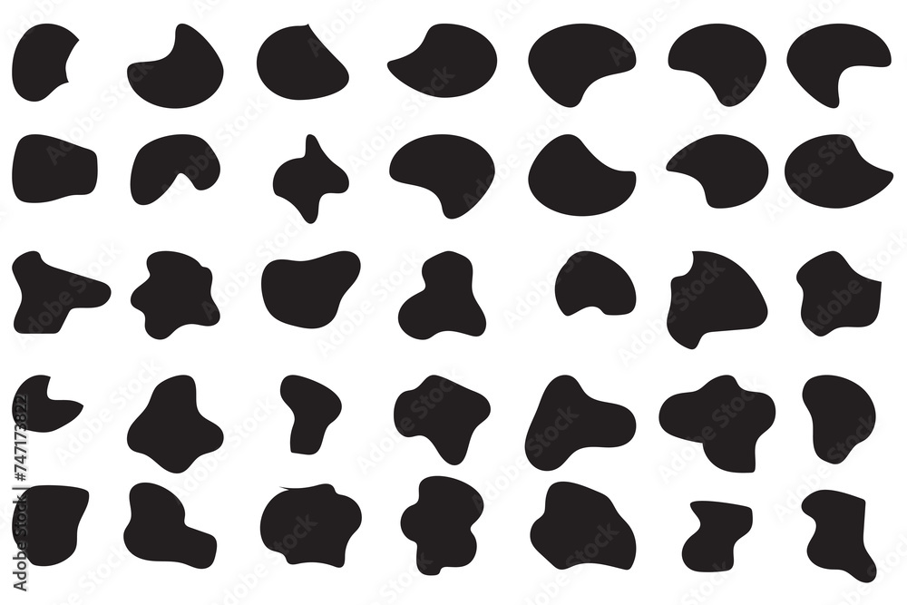 Poster blob shapes. random blotch, pebble vector set. black abstract shapes, organic blobs and blotch of ir