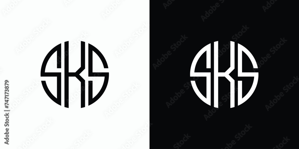 Poster s k s letter initials line vector logo design with abstract circle base shape.