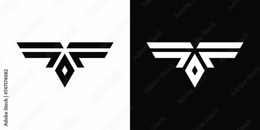 Poster vector logo design for the initials of the letters f o f with the shape of wings and an abstract bir