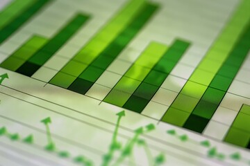 Close-up of a green-toned bar graph representing financial growth and positive business trends
