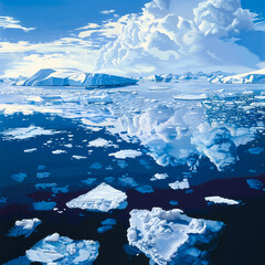 Melting ice caps, showcasing the immediate impact of global warming - obrazy, fototapety, plakaty