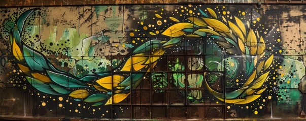 Colorful graffiti mural adorning railroad wall with expressive urban artwork, world art day design