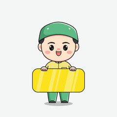 Muslim boy character with a board for text
