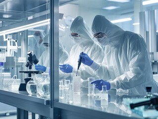 Medical researchers working in a laboratory, conducting experiments to study immune responses, develop new vaccines, or investigate immunotherapy treatments for diseases - obrazy, fototapety, plakaty