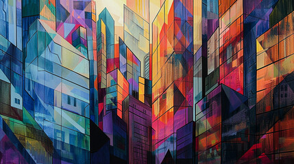 Abstract geometric art of city. Illustration for for banner, poster, cover or brochure - obrazy, fototapety, plakaty