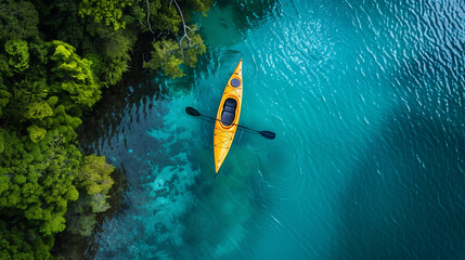 Fototapeta na wymiar aerial view of kayak on lake