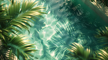 Fototapeta na wymiar beautiful blue water in swimming pool with palm trees 