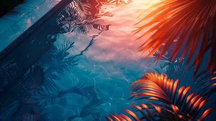 Fototapeta premium tropical background with red palm leaves