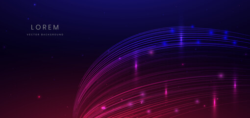 Obraz premium Abstract glowing curved lines on blue background with lighting effect and copy space for text. Luxury design style.