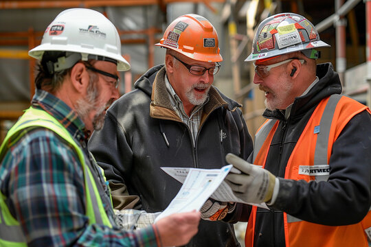 leadership and teamwork of a foreman, industry project manager, and engineer as they collaborate on-site, overseeing operations and ensuring adherence to timelines and standards, p