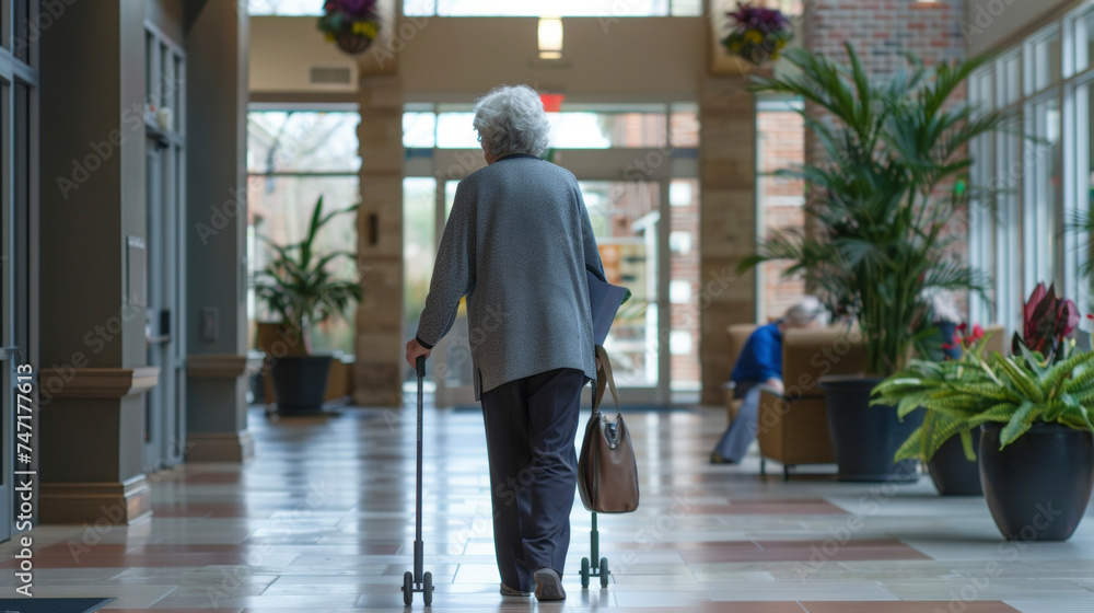 Poster A senior using a smart cane with builtin sensors and GPS tracking sending alerts to designated family members if the user falls or wanders too far from home.