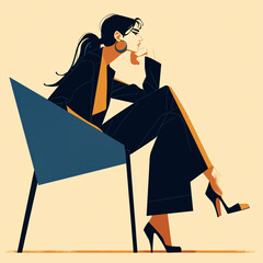 Elegant Businesswoman in Thoughtful Pose at Modern Office Illustration