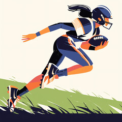 Dynamic Female Football Player in Action during Game Time flat style illustration