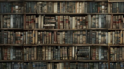 White wooden bookcase filled with books Zoom Virtual Background. Generative Ai


