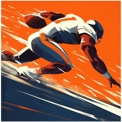 Dynamic American Football Player Dashing for Touchdown in Stylized Illustration