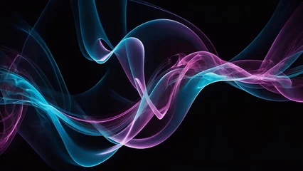 Schilderijen op glas Blue and purple smokes wave flowing on dark background © Designer Khalifa