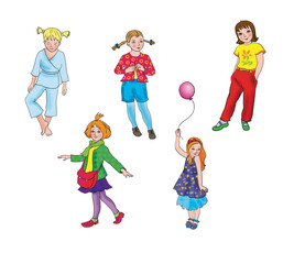 different cartoon girls on a white background