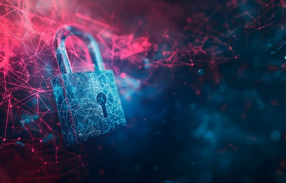 Data Security, digitales Netzwerk mit Sicherheitsschlüssel, Schloss als Konzept für Datensicherheit