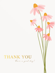 thank you card with pink daisy flower. suitable for greeting card, wallpaper, background design, wedding, invitation