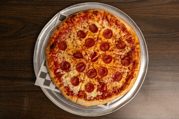 Pepperoni pizza on a tray 