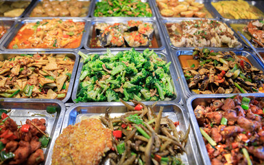 Colorful delicious buffet in Chinese restaurant