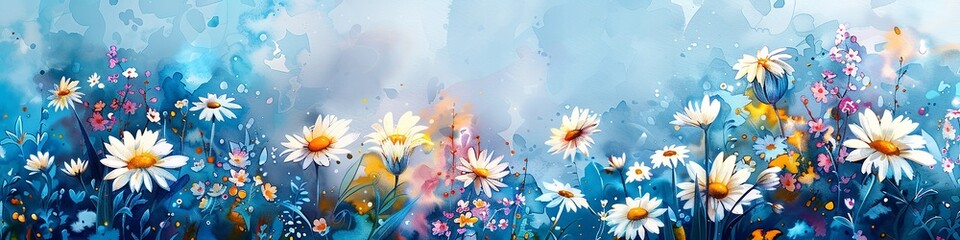 Obraz premium A vector artistic works of a spring and summer backdrop with a watercolors daisy bloom and space, Generative AI.