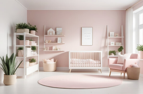modern styled nursery in light beige and peach colors