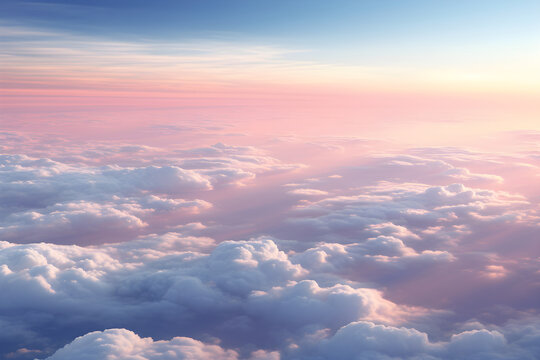 Ethereal Tranquility: A Serene Perspective from Above the Clouds Bathed in Sunset Hues