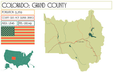 Obraz premium Large and detailed map of Grand County in Colorado USA.