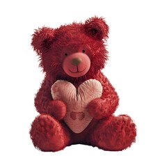 Teddy bear holding a heart-shaped pillow, its expression filled with love and affection, Transparent background