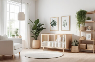 modern styled nursery in white and beige colors - obrazy, fototapety, plakaty