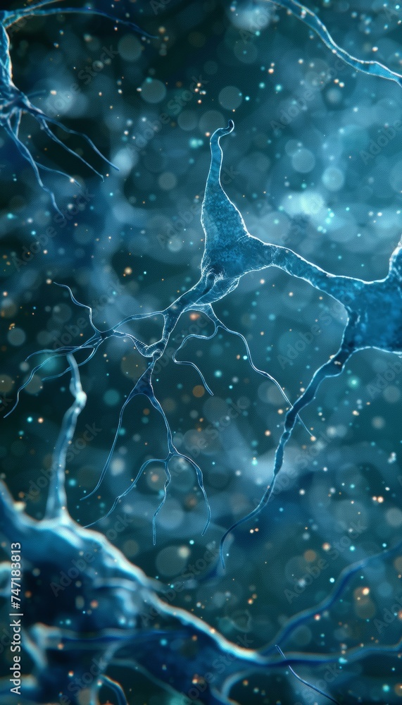 Poster intricate close up of human brain displaying neurons firing and neural extensions in detail