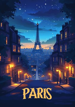 Starry Night Over Paris Illustration