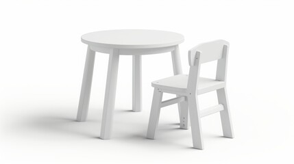 white table and chair on a white background.