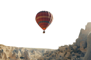 Fototapeta na wymiar Balloon tourism and mountains. Transparent isolated background.