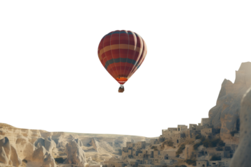 Balloon tourism and mountains. Transparent isolated background.