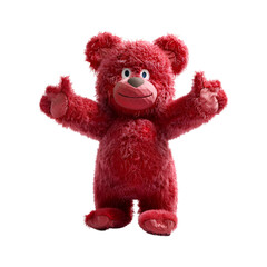 Red teddy bear standing upright, its arms outstretched in a welcoming gesture, Transparent background