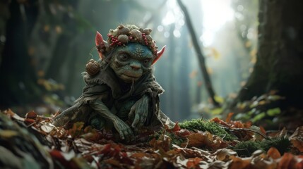 Fototapeta premium goblin character in the forest illustration.