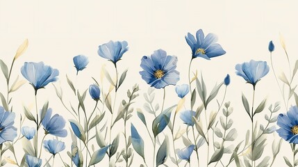 Blue wild flowers on off white backdrop for product backdrop or mug printing, Generative AI.