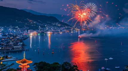 Fantastic fireworks festival in Atami  Izu Japan - obrazy, fototapety, plakaty