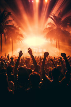 Atmospheric background with a crowd of people hanging out at a concert
