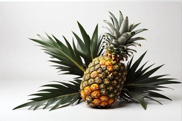 Fototapeta premium Pineapple on white background. Summer concept. Flat lay, top view, square