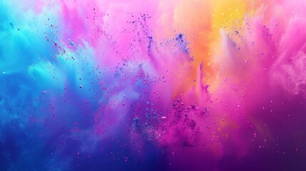 Abstract powder blowing up, rainbow paint explosion, vibrant dust explode. Colorful festival background. Design, templet for color Holi of India celebration greetings. Card, event, poster, flyer